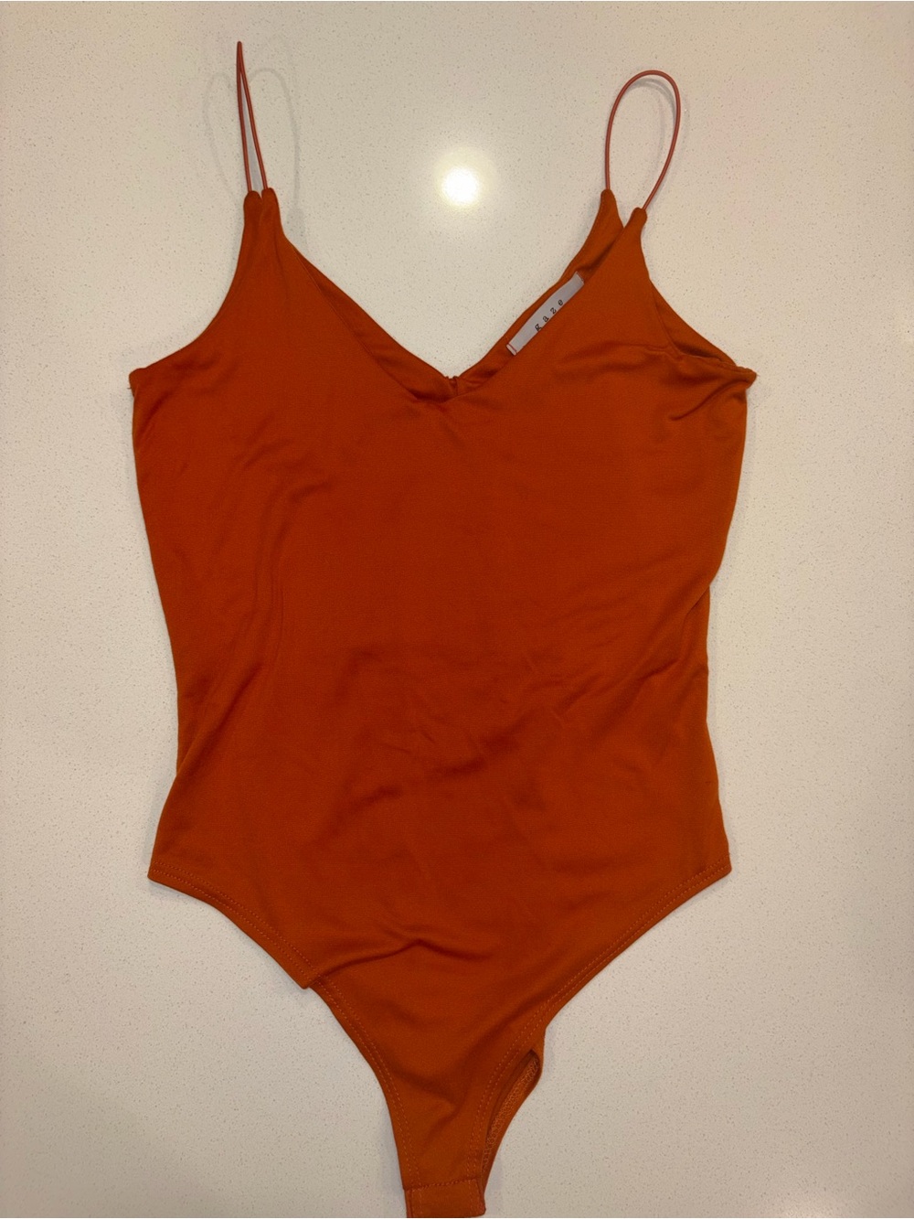 Gaze Rust Orange V-Neck Spaghetti Strap Bodysuit